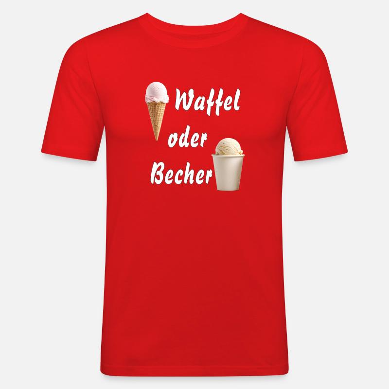 EIS WAFFEL ODER BECHER - Männer Slim Fit T-Shirt - Rot