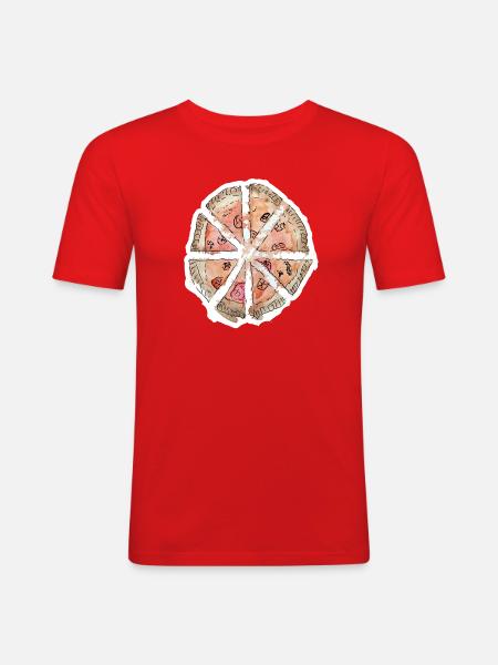 Wassergemalte Pizza Segmente - Männer Slim Fit T-Shirt - Rot