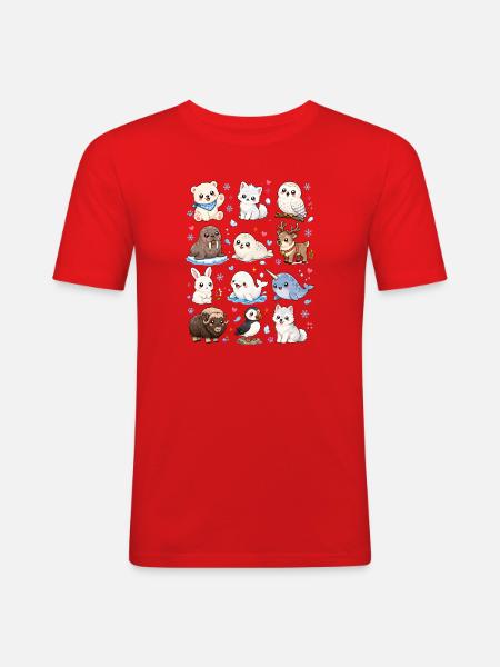 Kawaii Polartiere | Arktis & Winter - Männer Slim Fit T-Shirt - Rot