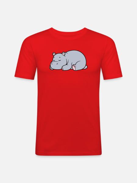 Sleeping Hippopotamus Tired Lazy Vector - Men's Slim Fit T-Shirt - red