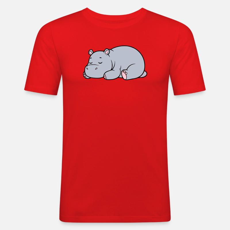 Sleeping Hippopotamus Tired Lazy Vector - Men's Slim Fit T-Shirt - red