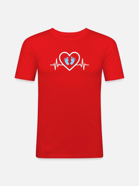 Pregnancy Announcement Heart Blue Footprints Boy - Men's Slim Fit T-Shirt - red
