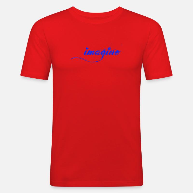 Imagine Blaue Farbklecks Script - Männer Slim Fit T-Shirt - Rot