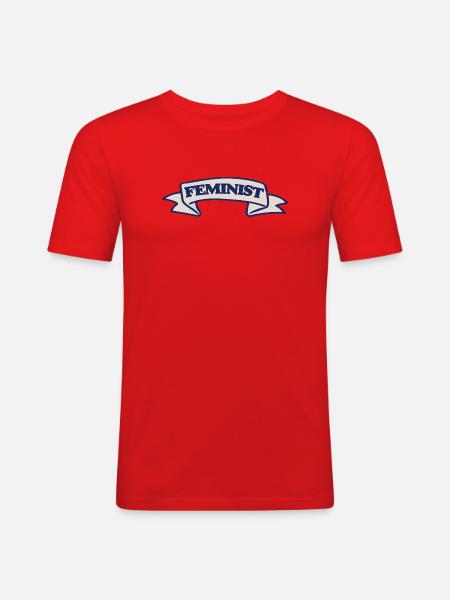 Feministisches Wappen-Banddesign - Männer Slim Fit T-Shirt - Rot