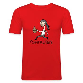 Pirat mit Rum - Männer Slim Fit T-Shirt - Rot - Vorne - Jaron (178cm)