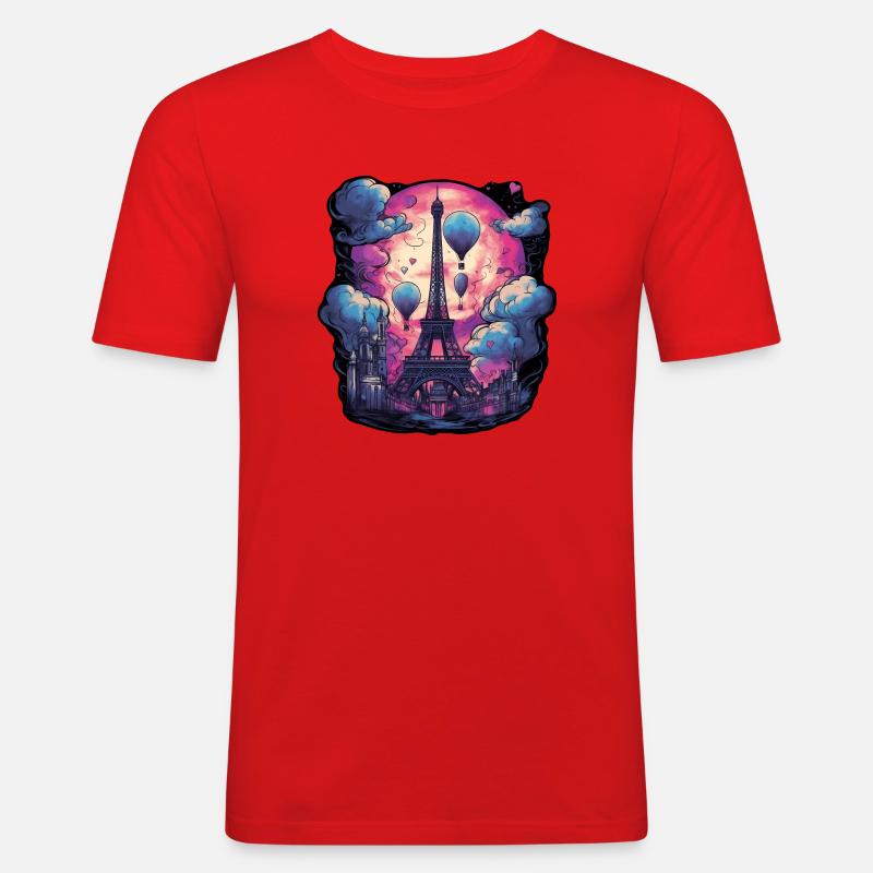 Romantischer Eiffelturm - Männer Slim Fit T-Shirt - Rot