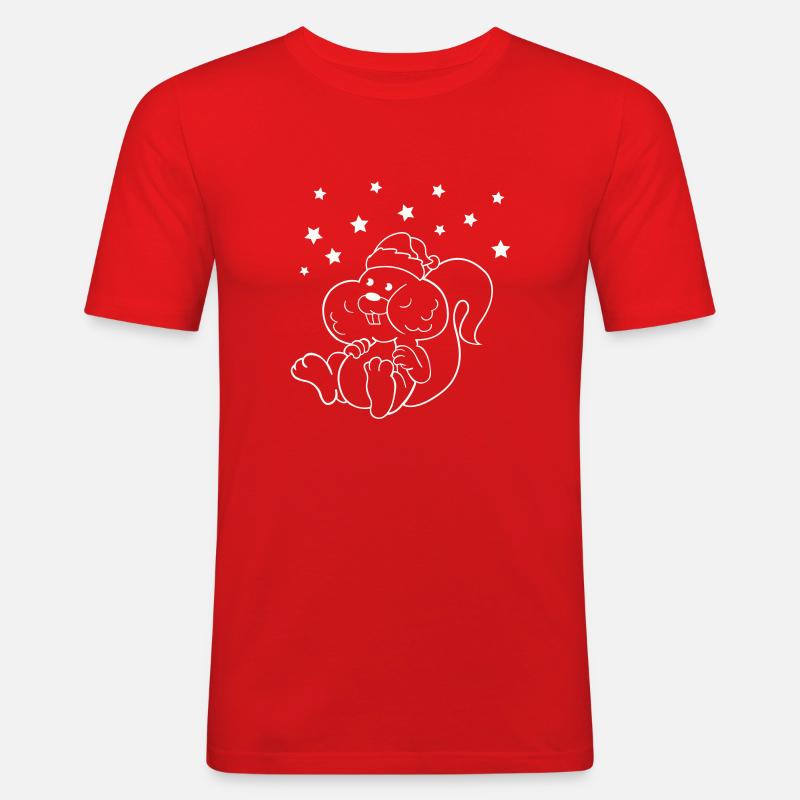Weihnachts Einhörnchen - Männer Slim Fit T-Shirt - Rot