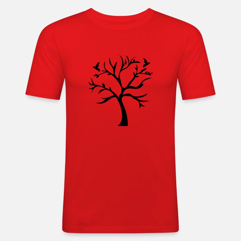 Tree & Brids - Männer Slim Fit T-Shirt - Rot