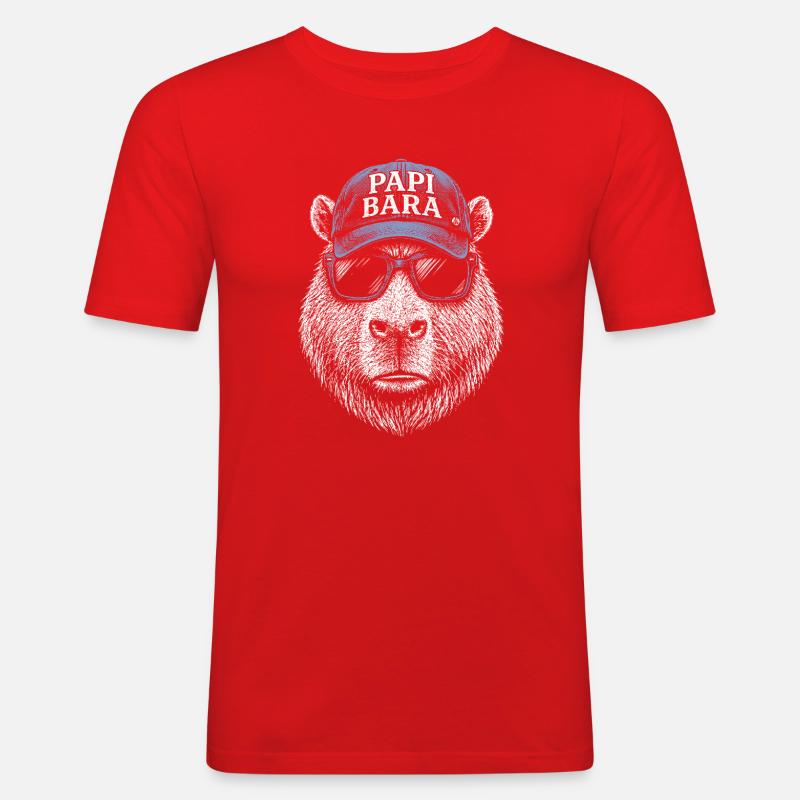 Papi Bara Bär mit Sonnenbrille - Männer Slim Fit T-Shirt - Rot
