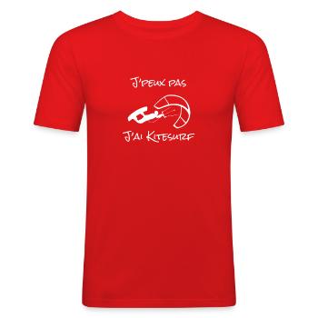 J'peux pas j'ai Kitesurf - T-shirt près du corps Homme - rouge - Devant - Jaron (178cm)
