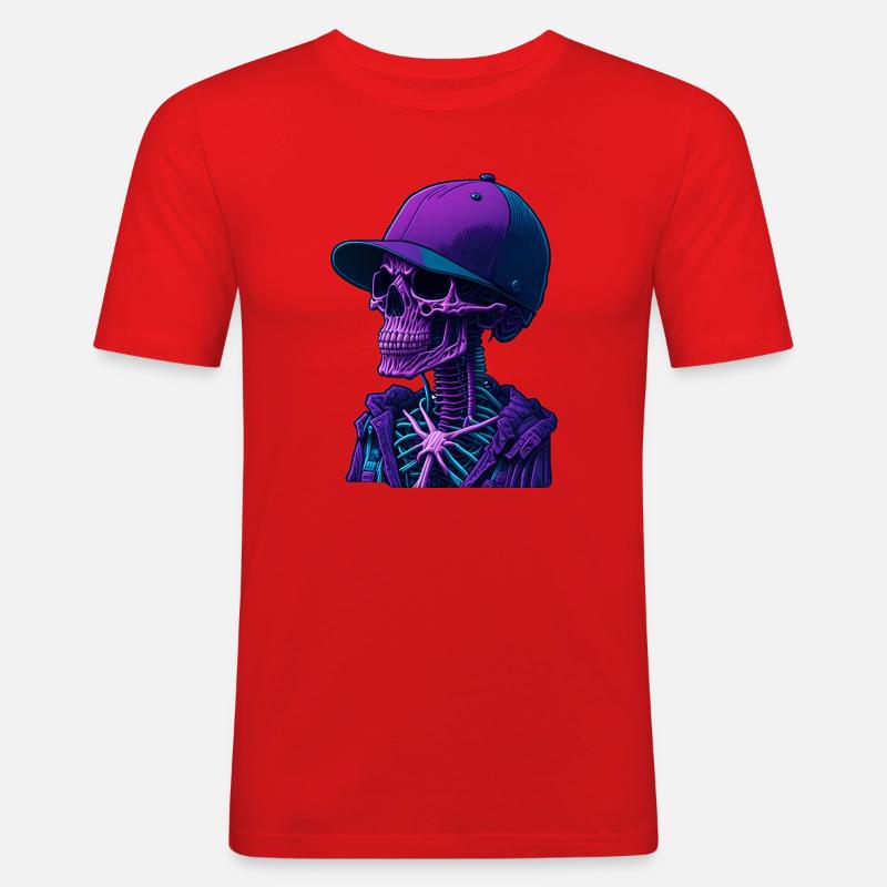 Skelett mit Kappe - Männer Slim Fit T-Shirt - Rot