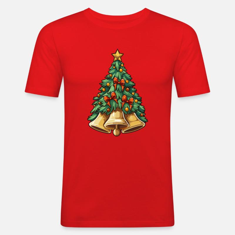 Weihnachtsbaum mit Glocken plus Deko - Männer Slim Fit T-Shirt - Rot
