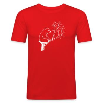 Guter Bär verträumt auf Baum - Männer Slim Fit T-Shirt - Rot - Vorne - Jaron (178cm)