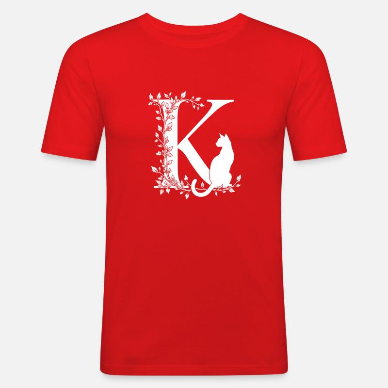 Buchstabe K mit Katze - Männer Slim Fit T-Shirt - Rot