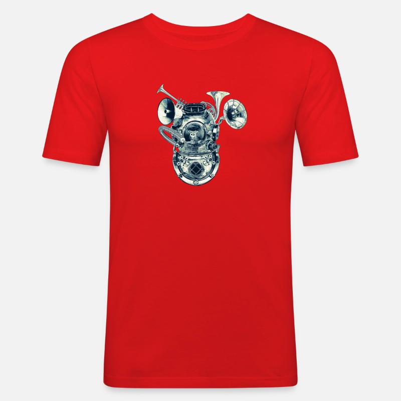 Affe Orchester - Männer Slim Fit T-Shirt - Rot
