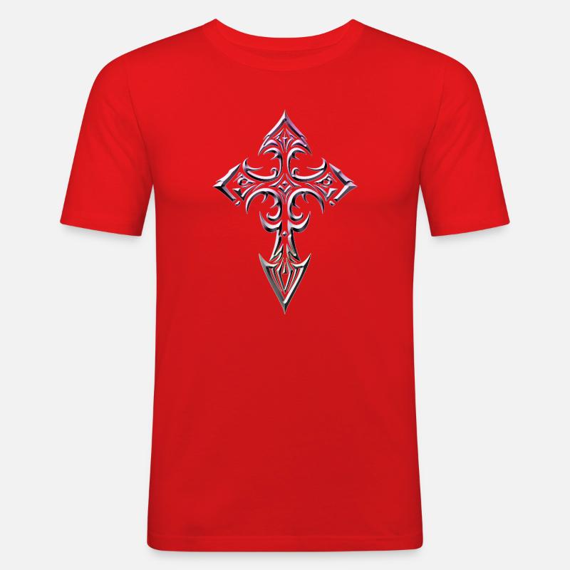 Gradient Gothic Cross Glyphe - Männer Slim Fit T-Shirt - Rot