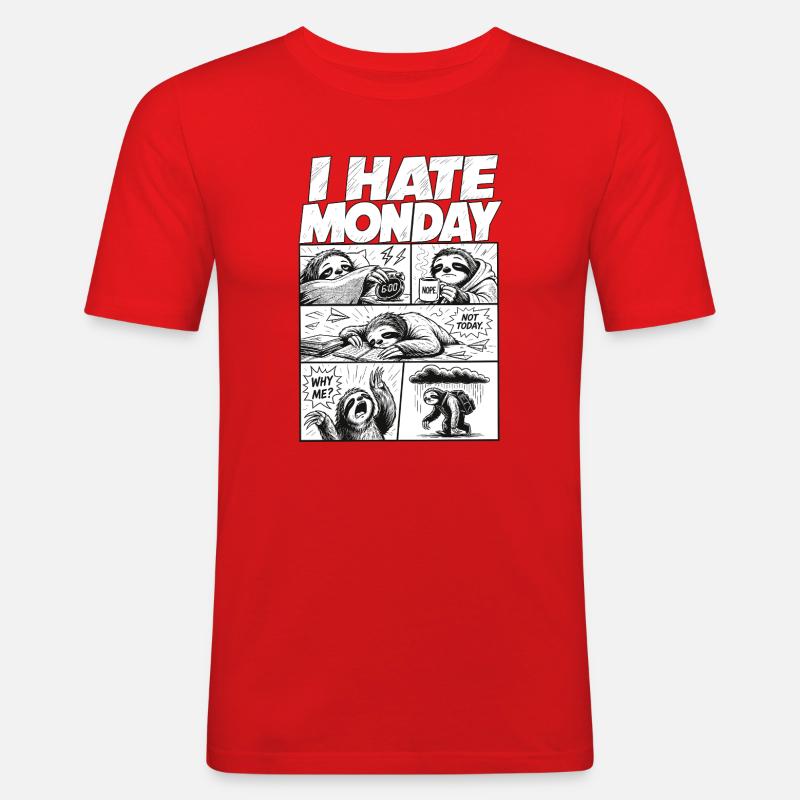 I Hate Monday Sloth Comic - Men's Slim Fit T-Shirt - red