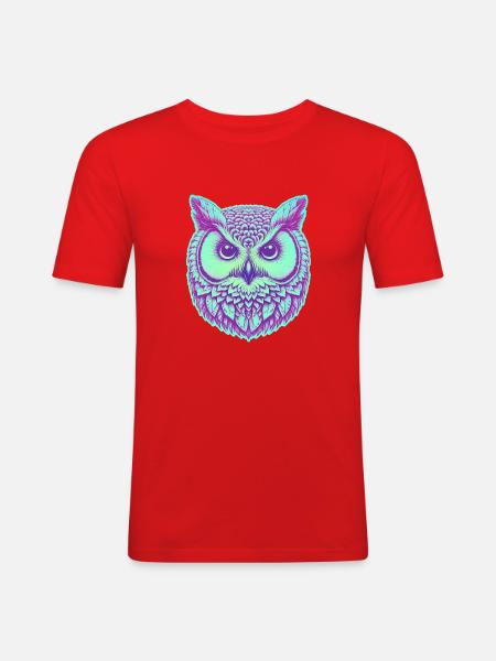 Eulenkopf (violett, türkis, neon) - Männer Slim Fit T-Shirt - Rot