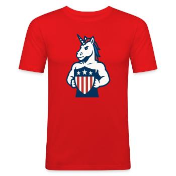 Patriotic Unicorn Guardian Maskottchen-Design - Männer Slim Fit T-Shirt - Rot - Vorne - Jaron (178cm)