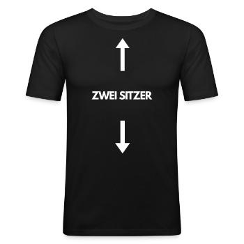 ZWEI SITZER Shirt - Männer Slim Fit T-Shirt - Schwarz - Vorne - Nik (191cm)