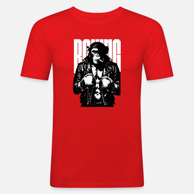 Monkey Boxer Rebel Monkey in Leder-Boxjacke - Männer Slim Fit T-Shirt - Rot
