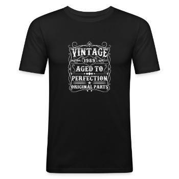 34 Years Old Gift Vintage 1989 Man Myth - Männer Slim Fit T-Shirt - Schwarz - Vorne - Nik (191cm)