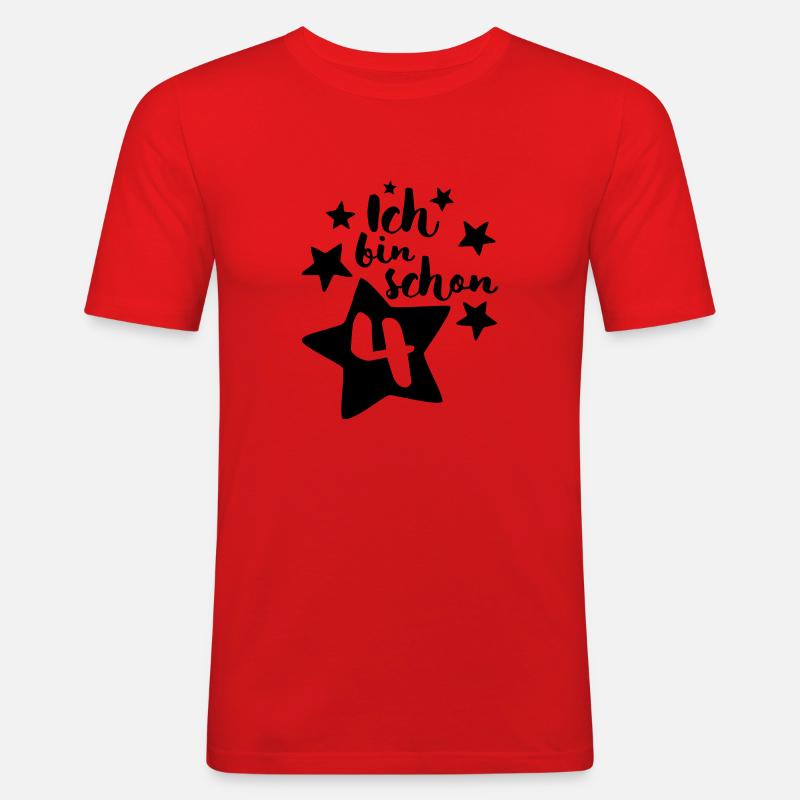 Ich bin schon Vier! - Männer Slim Fit T-Shirt - Rot
