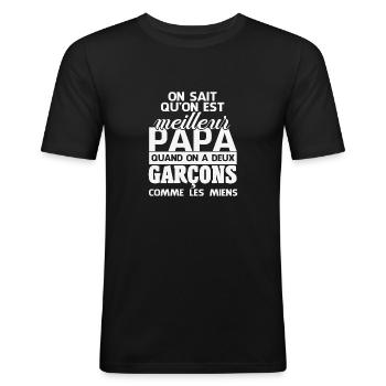 Papa de deux garçons - T-shirt près du corps Homme - noir - Devant - Nik (191cm)