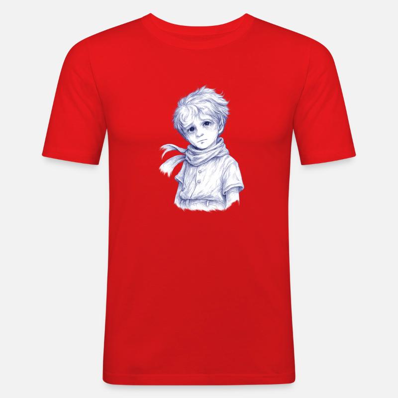 Blauer Bleistiftjunge mit Schal - Männer Slim Fit T-Shirt - Rot