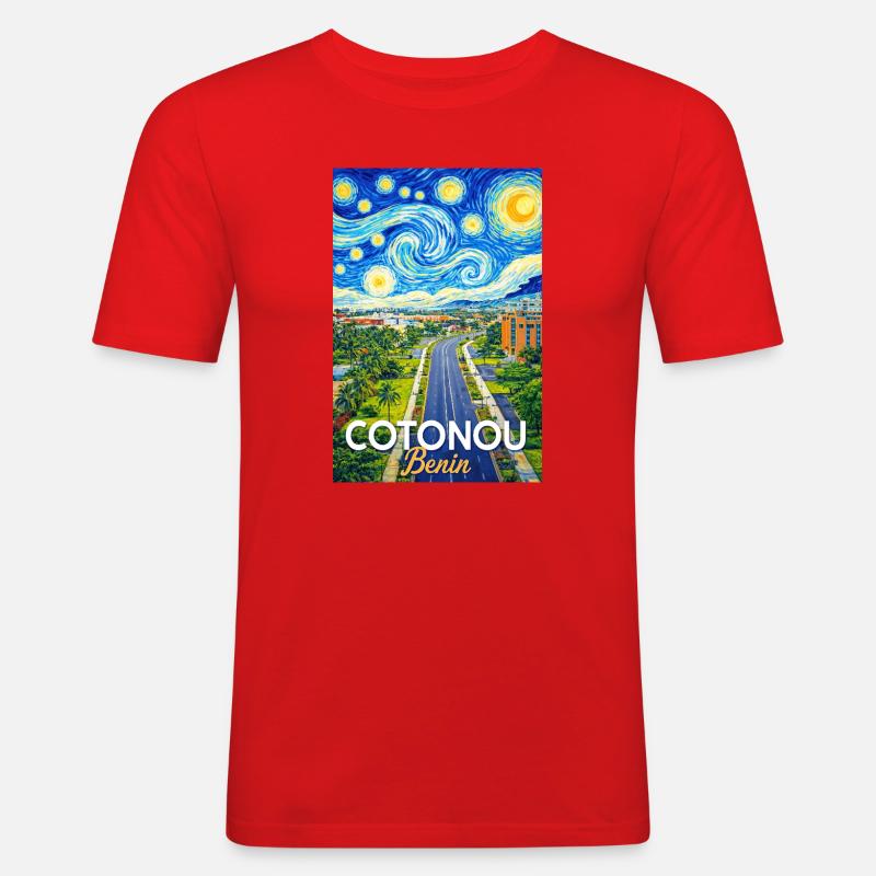 Cotonou Straße Sternenhimmel - Männer Slim Fit T-Shirt - Rot