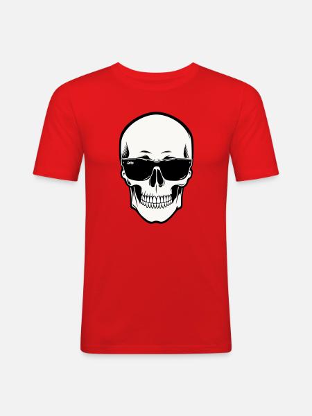 Skeleton with Sunglasses in Monochrome - Men's Slim Fit T-Shirt - red