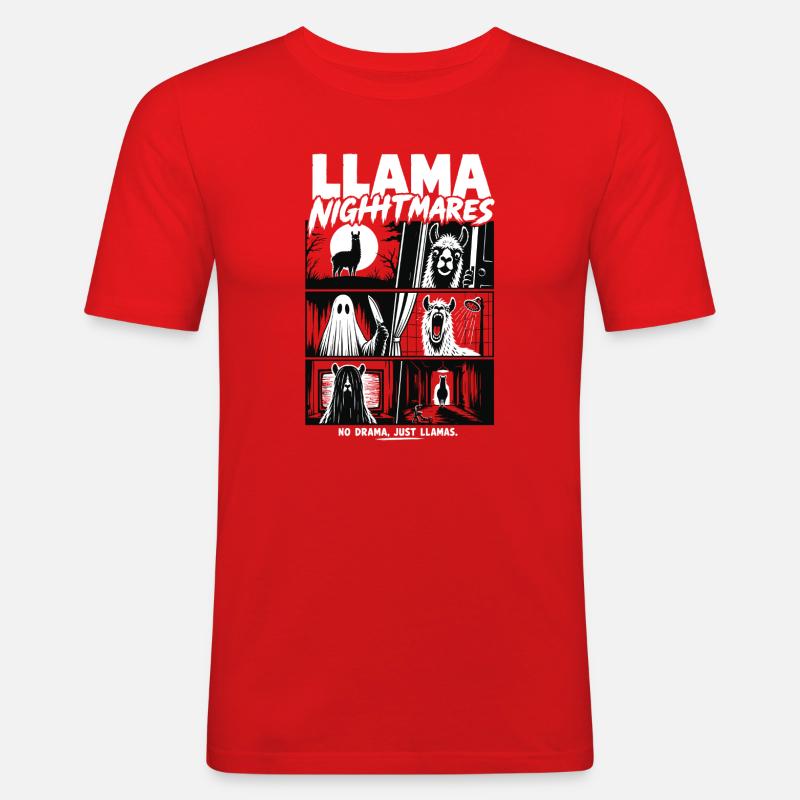 Llama Nightmares Horror Comic - Men's Slim Fit T-Shirt - red