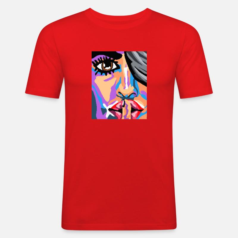 Gesicht im Pixel Style - Männer Slim Fit T-Shirt - Rot