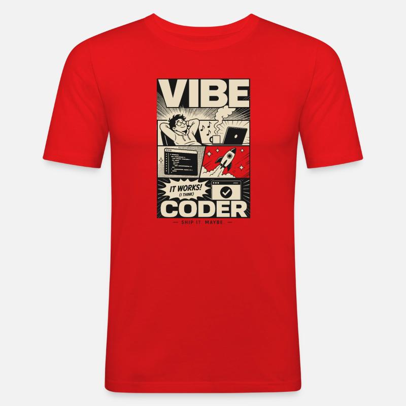 Vibe Coder Programmer Humor - Men's Slim Fit T-Shirt - red