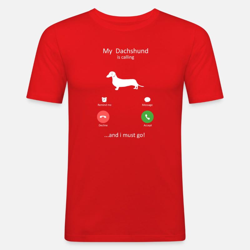 Dackel ruft Smartphone-Schnittstelle Kunst - Männer Slim Fit T-Shirt - Rot