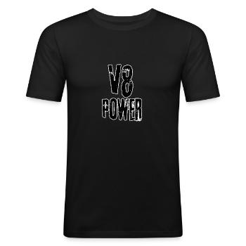V8 Power - Männer Slim Fit T-Shirt - Schwarz - Vorne - Nik (191cm)