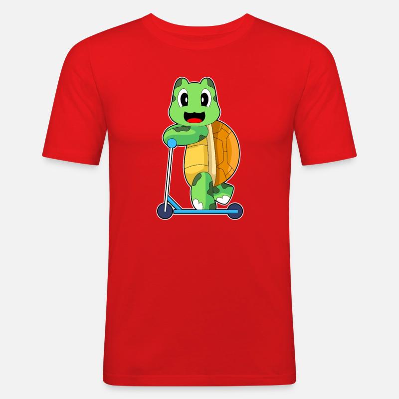 Schildkröte Tretroller - Männer Slim Fit T-Shirt - Rot