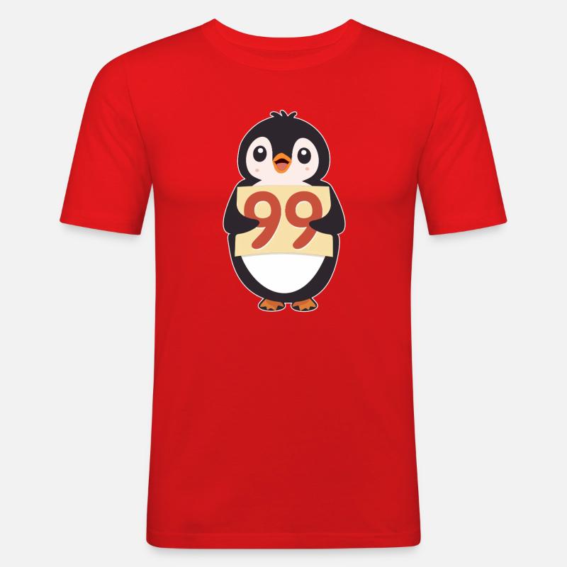 Penguin 99 Countdown-Schild - Männer Slim Fit T-Shirt - Rot