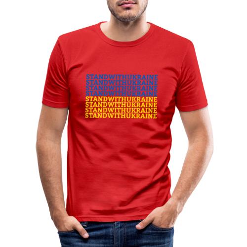 Stand with Ukraine Typografie Flagge Support - Männer Slim Fit T-Shirt