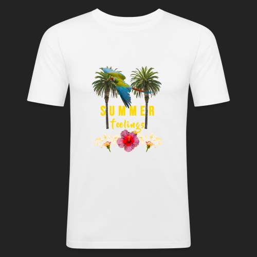 Sommergefühle Palmen Hibiskus Blumen Papagei gelb - Männer Slim Fit T-Shirt