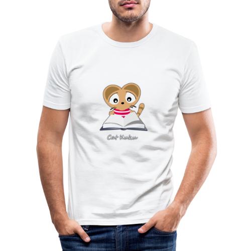 Katze Kuku mit Buch - Männer Slim Fit T-Shirt