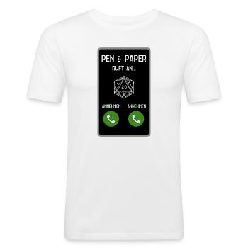 Pen and Paper ruft an - Männer Slim Fit T-Shirt - Weiß - Vorne - Nik (191cm)