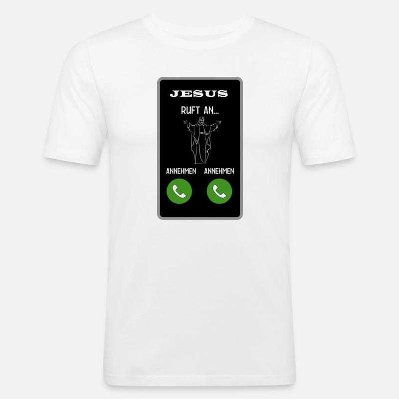 Jesus ruft an - Männer Slim Fit T-Shirt - Weiß
