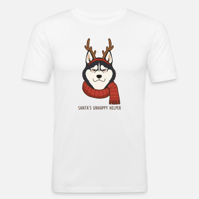 Grumpy Husky – Santa’s Unhappy Helper - Männer Slim Fit T-Shirt - Weiß