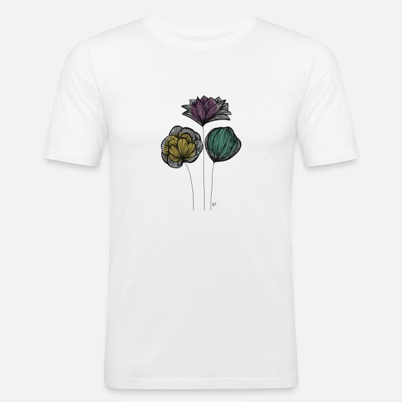 Abstrakte Fine Line Blumen Bunt - Männer Slim Fit T-Shirt - Weiß