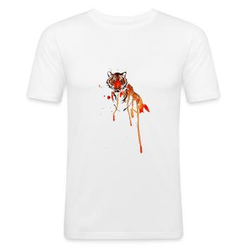 Tiger Zeichnung Tiermotiv künstlerisch cool - Männer Slim Fit T-Shirt - Weiß - Vorne - Nik (191cm)