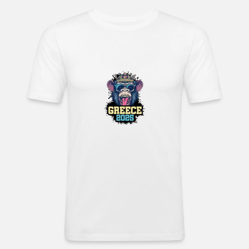 Greece 2025 Affe - Männer Slim Fit T-Shirt - Weiß