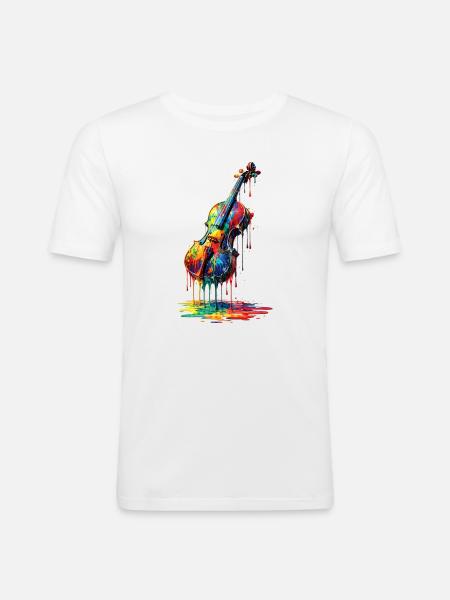 Violin med dryppende maling - Herre Slim Fit T-Shirt - hvid