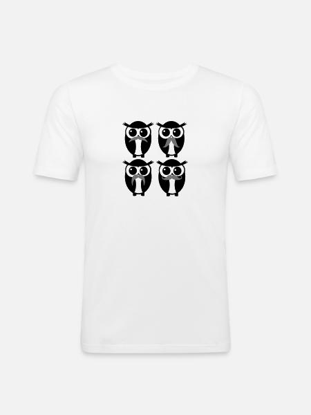 Moustache Owl - Männer Slim Fit T-Shirt - Weiß