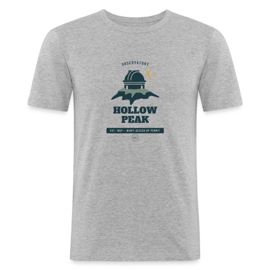 Hollow Peak badge on a men's slim fit t-shirt, heather grey, front